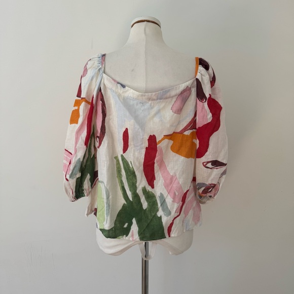 Cult Gaia Watercolor Print Tie Front Linen Top M - Picture 4 of 6